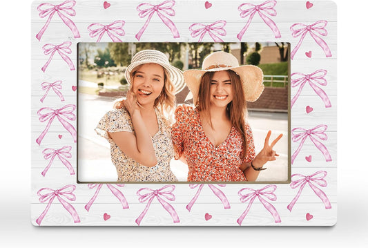 Pink Bow Couple Wedding Gifts Picture Frame, 4x6 Horizontal Photo Frame for Tabletop Display