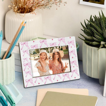Pink Bow Couple Wedding Gifts Picture Frame, 4x6 Horizontal Photo Frame for Tabletop Display