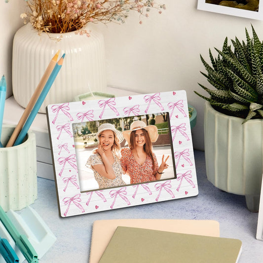 Pink Bow Couple Wedding Gifts Picture Frame, 4x6 Horizontal Photo Frame for Tabletop Display