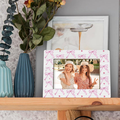 Pink Bow Couple Wedding Gifts Picture Frame, 4x6 Horizontal Photo Frame for Tabletop Display