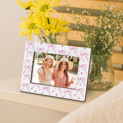 Pink Bow Couple Wedding Gifts Picture Frame, 4x6 Horizontal Photo Frame for Tabletop Display