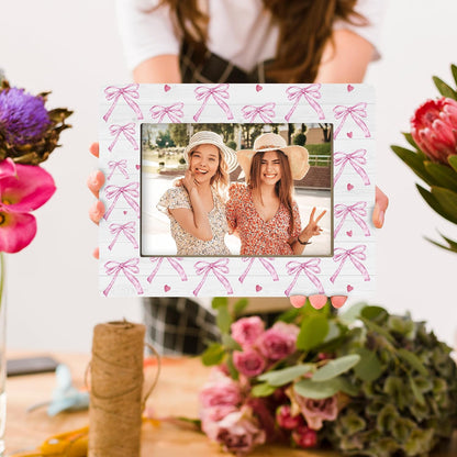 Pink Bow Couple Wedding Gifts Picture Frame, 4x6 Horizontal Photo Frame for Tabletop Display