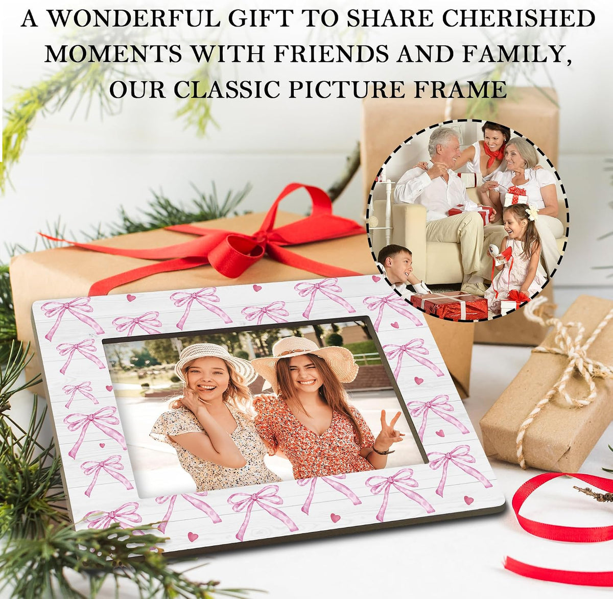 Pink Bow Couple Wedding Gifts Picture Frame, 4x6 Horizontal Photo Frame for Tabletop Display
