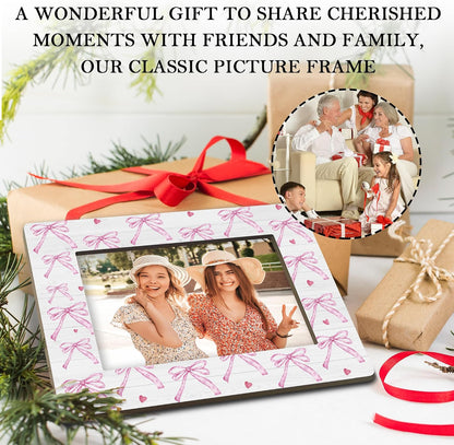 Pink Bow Couple Wedding Gifts Picture Frame, 4x6 Horizontal Photo Frame for Tabletop Display