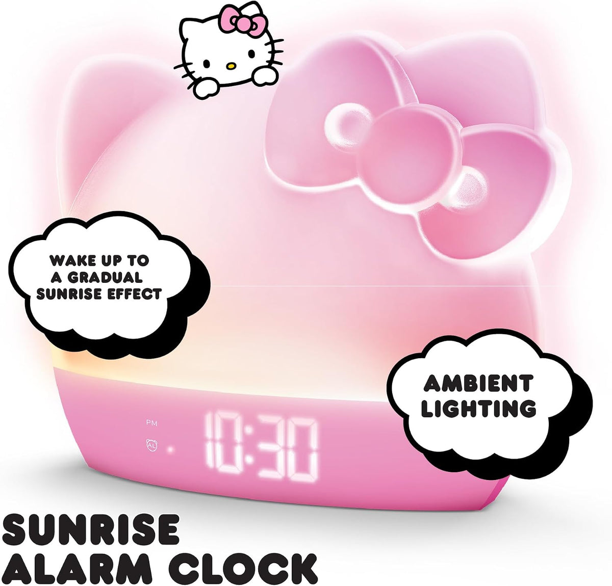 Sunrise Alarm Clock with Color-Changing RGB LED Night Light – Ambient Lighting, Time/Date/Temperature Display, USB Powered w/Device Charging, Pink