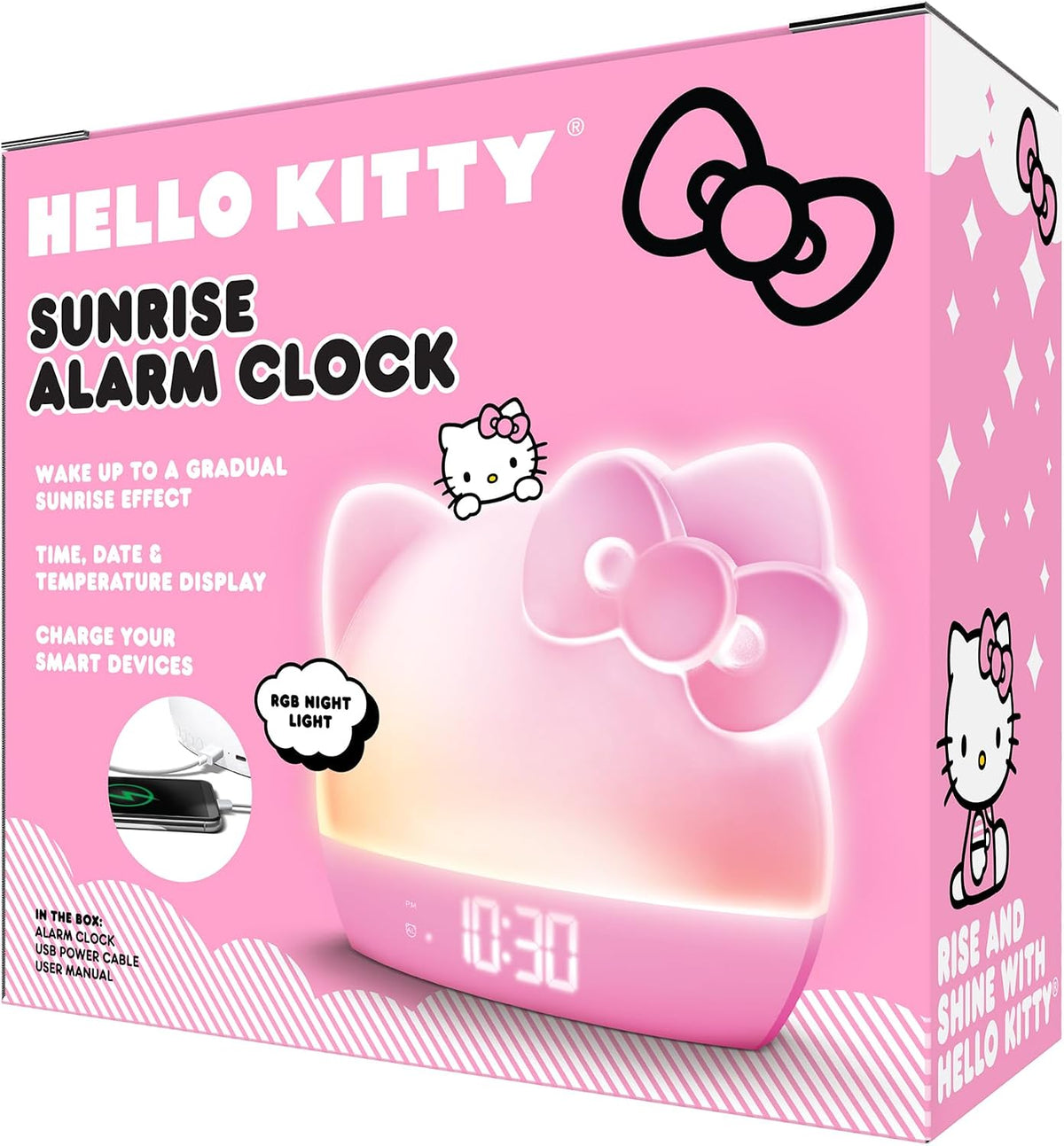Sunrise Alarm Clock with Color-Changing RGB LED Night Light – Ambient Lighting, Time/Date/Temperature Display, USB Powered w/Device Charging, Pink