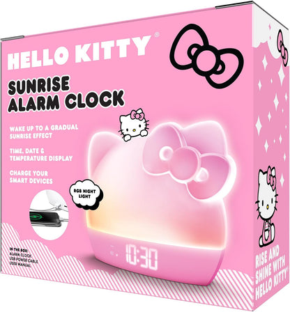 Sunrise Alarm Clock with Color-Changing RGB LED Night Light – Ambient Lighting, Time/Date/Temperature Display, USB Powered w/Device Charging, Pink