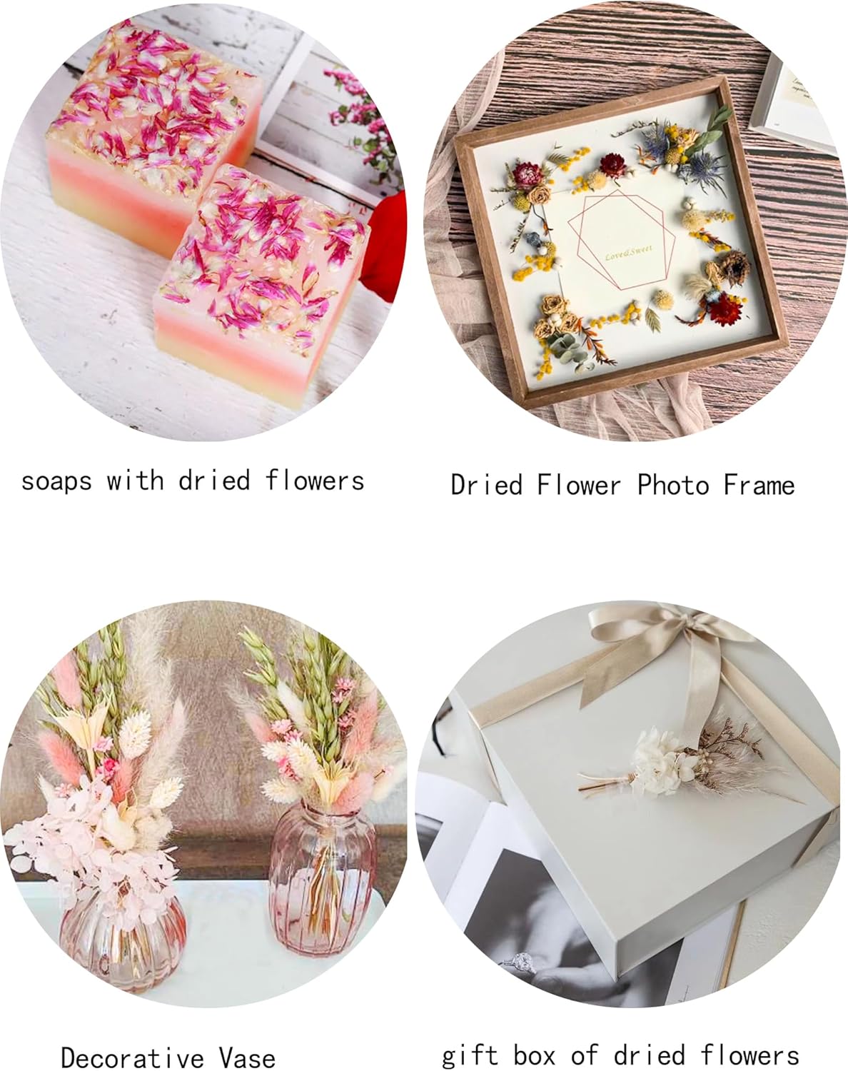 DIY Natural Dried Flower Set for Vase, Bulk Boho Dried Flowers with Stems,Fall Decor, Mini Flower Arrangements.(Pink)