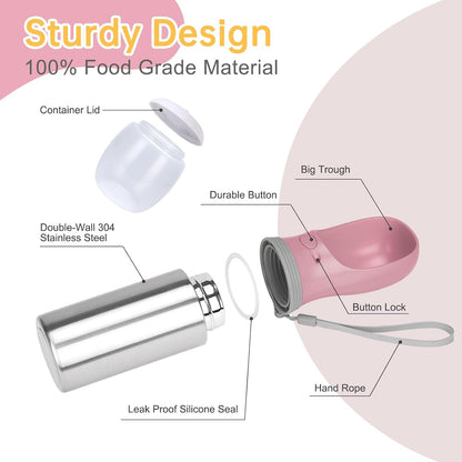 Portable Dog Water Bottle with Food Container, 14 OZ, Stainless Steel