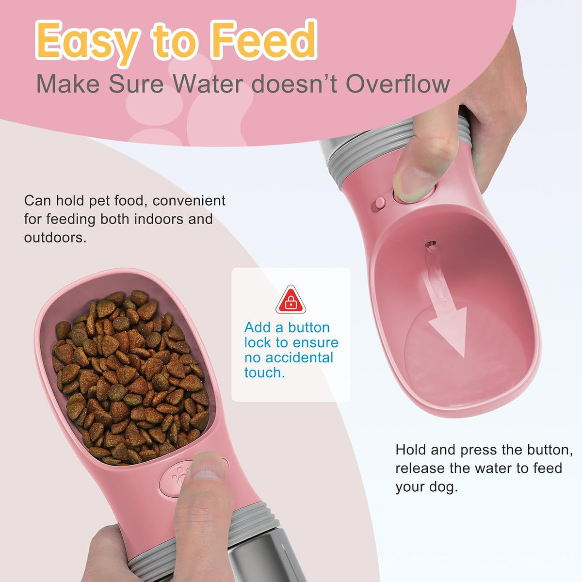 Portable Dog Water Bottle with Food Container, 14 OZ, Stainless Steel