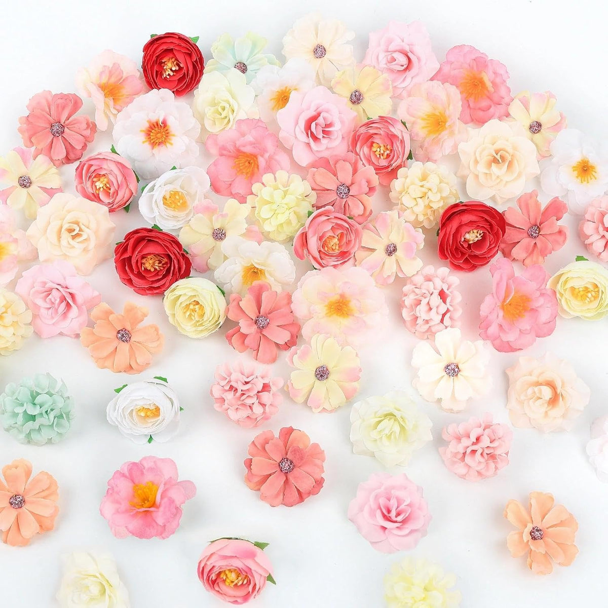 ATTGREAT Fake Flower Heads Mini Silk Flowers Bulk Craft Decor, 110Pcs(Pink)