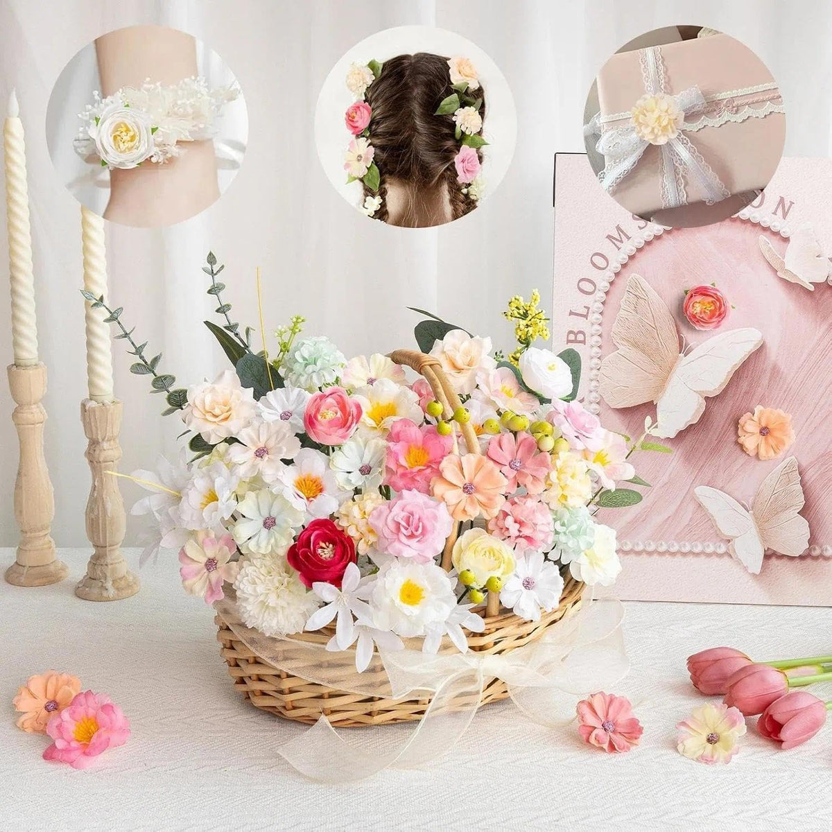 ATTGREAT Fake Flower Heads Mini Silk Flowers Bulk Craft Decor, 110Pcs(Pink)