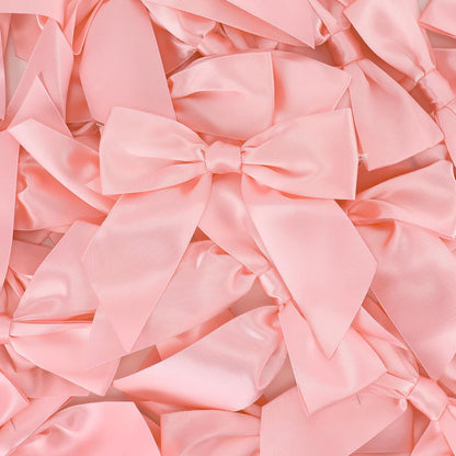 Baby Pink Satin Ribbon Bows 4.5" Pre-Tied Bows with Twist Ties for Gift Wrapping Treat Bags Boxes Baby Shower Wedding Party Favors Valentine's Day Decorations, 36 PCs