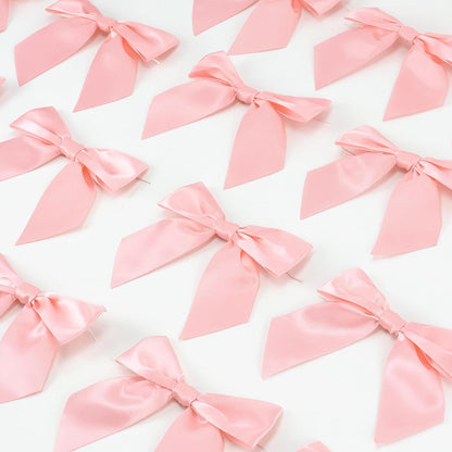 Baby Pink Satin Ribbon Bows 4.5" Pre-Tied Bows with Twist Ties for Gift Wrapping Treat Bags Boxes Baby Shower Wedding Party Favors Valentine's Day Decorations, 36 PCs