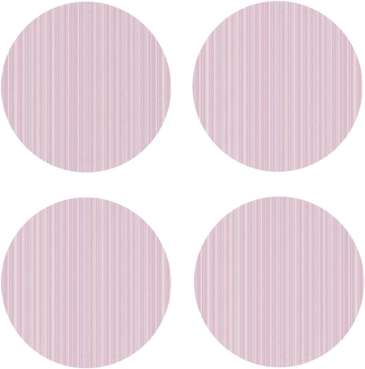 Pastel Light Pink Thin Stripes Pattern Drinks Coasters Set of 4 Leather Drink Coasters for Tabletop Protection Heat Resistant Bar Cup Mat Pad