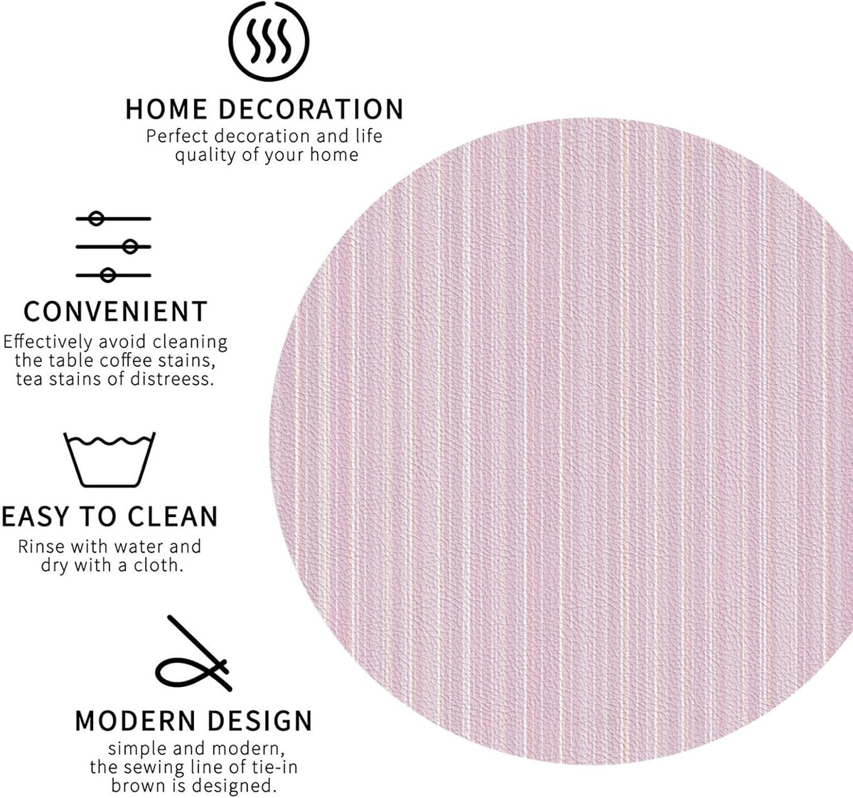 Pastel Light Pink Thin Stripes Pattern Drinks Coasters Set of 4 Leather Drink Coasters for Tabletop Protection Heat Resistant Bar Cup Mat Pad