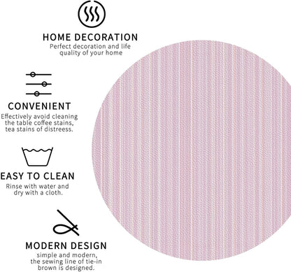 Pastel Light Pink Thin Stripes Pattern Drinks Coasters Set of 4 Leather Drink Coasters for Tabletop Protection Heat Resistant Bar Cup Mat Pad