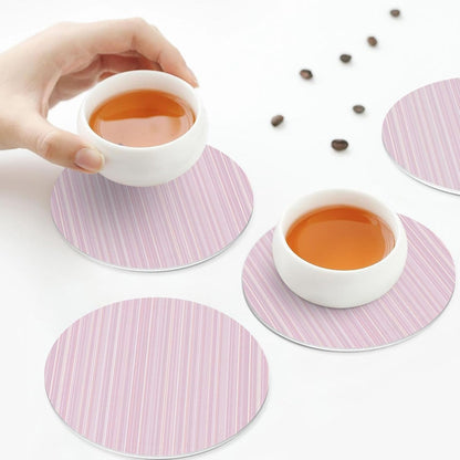 Pastel Light Pink Thin Stripes Pattern Drinks Coasters Set of 4 Leather Drink Coasters for Tabletop Protection Heat Resistant Bar Cup Mat Pad