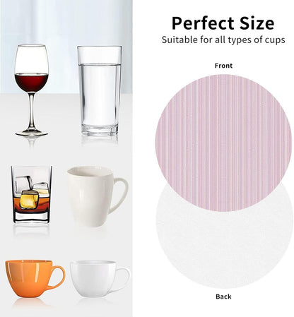 Pastel Light Pink Thin Stripes Pattern Drinks Coasters Set of 4 Leather Drink Coasters for Tabletop Protection Heat Resistant Bar Cup Mat Pad
