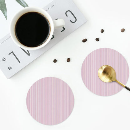 Pastel Light Pink Thin Stripes Pattern Drinks Coasters Set of 4 Leather Drink Coasters for Tabletop Protection Heat Resistant Bar Cup Mat Pad