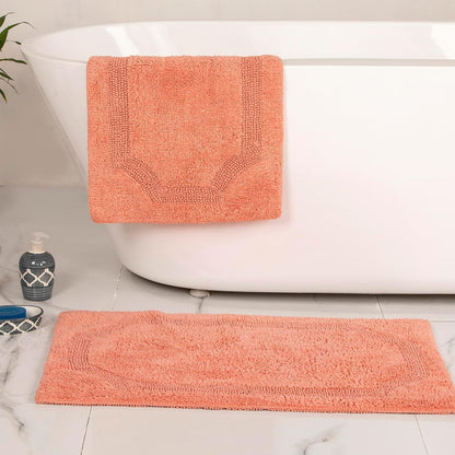 Set of 2 Reversible Bath Rug 20x32 inch -17x24 inch | 100% Cotton Hand Tufted Soft & Absorbent Bath Mat|Washable Quick Dry Shaggy Shower Mat | Non-Slip Mordern Bathroom Decor | Peach…