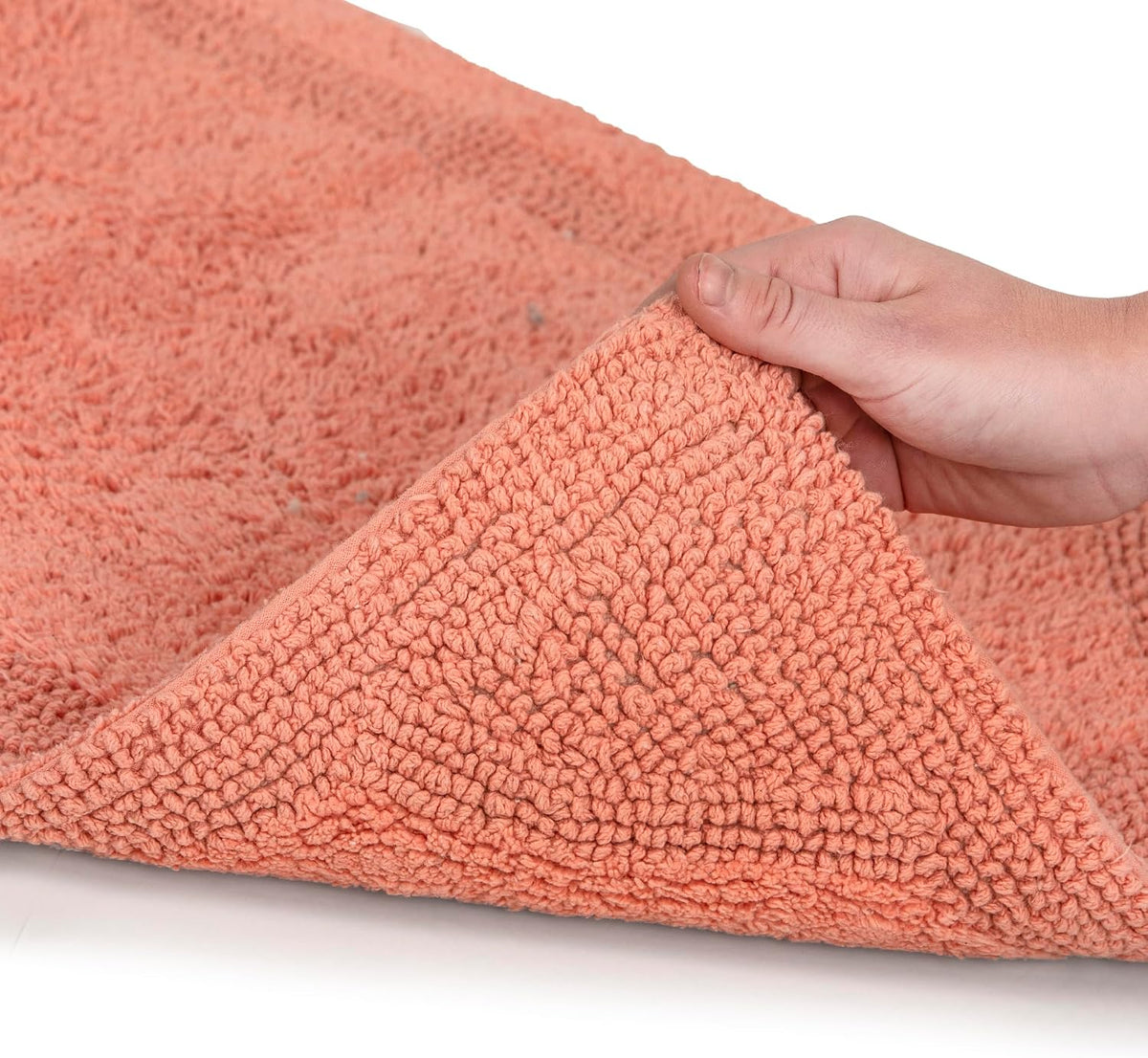 Set of 2 Reversible Bath Rug 20x32 inch -17x24 inch | 100% Cotton Hand Tufted Soft & Absorbent Bath Mat|Washable Quick Dry Shaggy Shower Mat | Non-Slip Mordern Bathroom Decor | Peach…