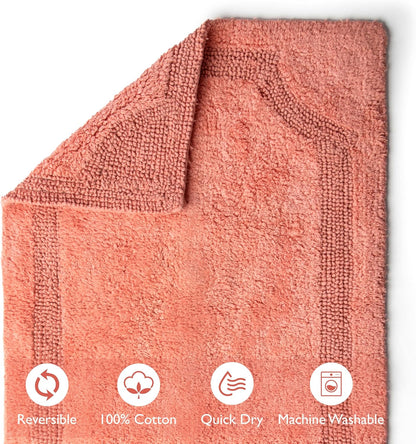 Set of 2 Reversible Bath Rug 20x32 inch -17x24 inch | 100% Cotton Hand Tufted Soft & Absorbent Bath Mat|Washable Quick Dry Shaggy Shower Mat | Non-Slip Mordern Bathroom Decor | Peach…
