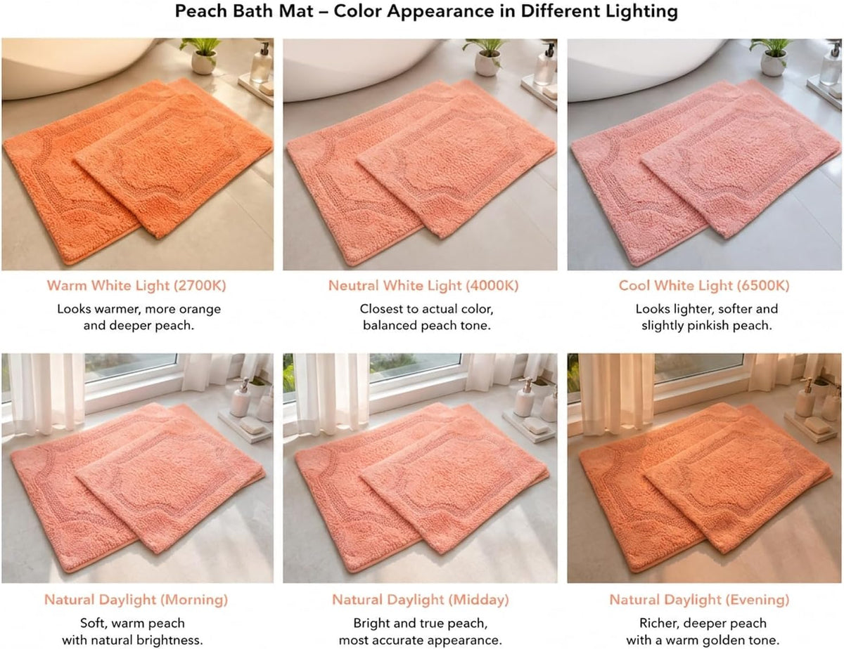 Set of 2 Reversible Bath Rug 20x32 inch -17x24 inch | 100% Cotton Hand Tufted Soft & Absorbent Bath Mat|Washable Quick Dry Shaggy Shower Mat | Non-Slip Mordern Bathroom Decor | Peach…