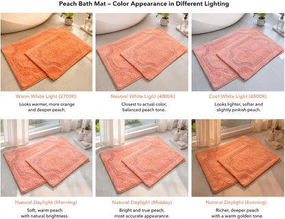 Set of 2 Reversible Bath Rug 20x32 inch -17x24 inch | 100% Cotton Hand Tufted Soft & Absorbent Bath Mat|Washable Quick Dry Shaggy Shower Mat | Non-Slip Mordern Bathroom Decor | Peach…