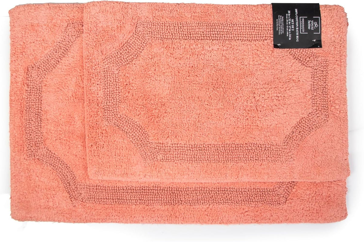 Set of 2 Reversible Bath Rug 20x32 inch -17x24 inch | 100% Cotton Hand Tufted Soft & Absorbent Bath Mat|Washable Quick Dry Shaggy Shower Mat | Non-Slip Mordern Bathroom Decor | Peach…