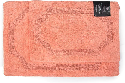 Set of 2 Reversible Bath Rug 20x32 inch -17x24 inch | 100% Cotton Hand Tufted Soft & Absorbent Bath Mat|Washable Quick Dry Shaggy Shower Mat | Non-Slip Mordern Bathroom Decor | Peach…