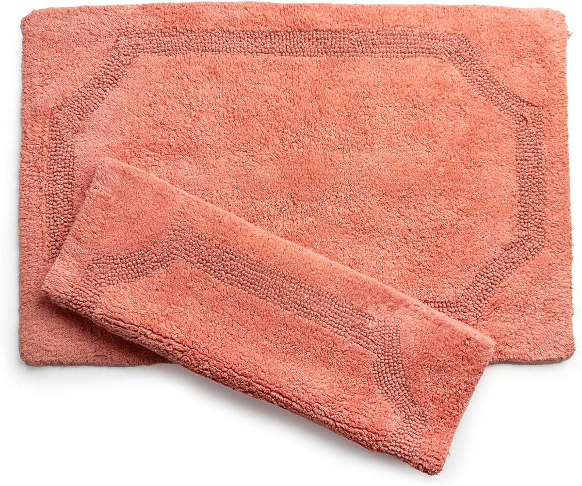 Set of 2 Reversible Bath Rug 20x32 inch -17x24 inch | 100% Cotton Hand Tufted Soft & Absorbent Bath Mat|Washable Quick Dry Shaggy Shower Mat | Non-Slip Mordern Bathroom Decor | Peach…
