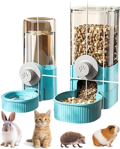 GPY Automatic Hanging Gravity Pet Feeder and Water Dispenser Set ，Automatic Rabbit Feeder and Dog Water Dispenser for Dogs Cats Pets Animals Large Capacity (Blue Water Feeder&Food Feeder) (Blue)