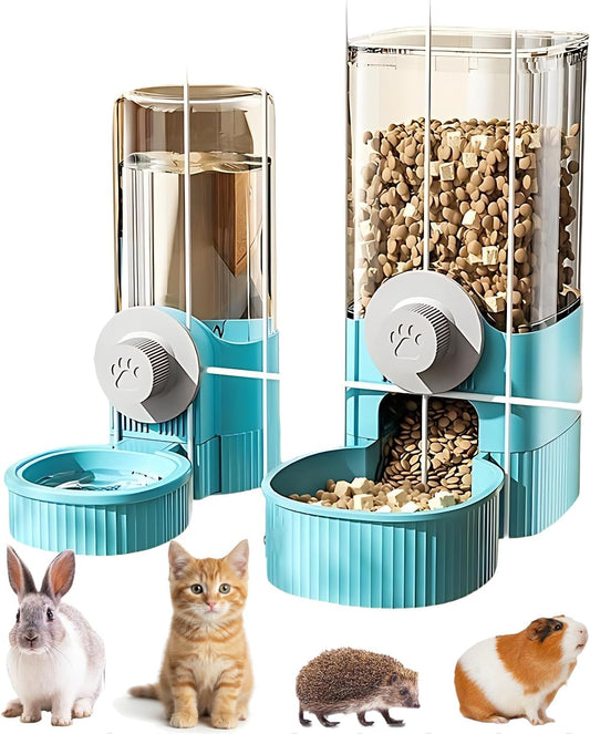 GPY Automatic Hanging Gravity Pet Feeder and Water Dispenser Set ，Automatic Rabbit Feeder and Dog Water Dispenser for Dogs Cats Pets Animals Large Capacity (Blue Water Feeder&Food Feeder) (Blue)