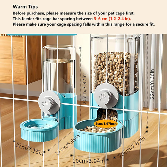 GPY Automatic Hanging Gravity Pet Feeder and Water Dispenser Set ，Automatic Rabbit Feeder and Dog Water Dispenser for Dogs Cats Pets Animals Large Capacity (Blue Water Feeder&Food Feeder) (Blue)