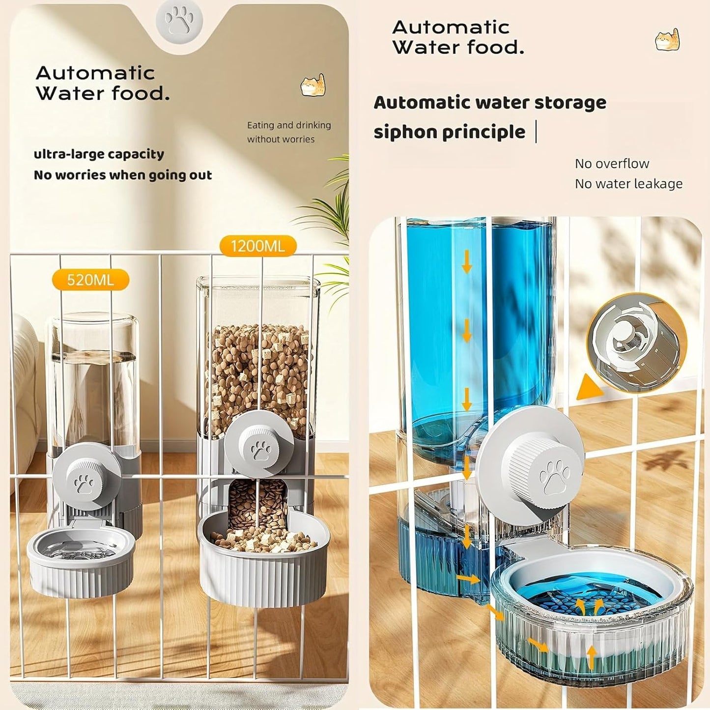 GPY Automatic Hanging Gravity Pet Feeder and Water Dispenser Set ，Automatic Rabbit Feeder and Dog Water Dispenser for Dogs Cats Pets Animals Large Capacity (Blue Water Feeder&Food Feeder) (Blue)