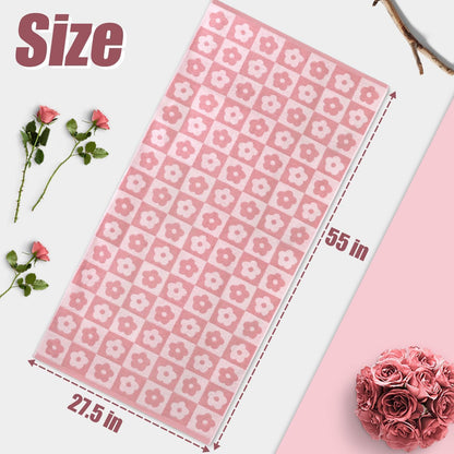 2-Pieces Luxury Bath Towels Checkered Floral, Pink Towels for Women Girls