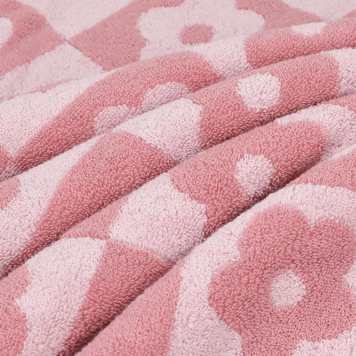 2-Pieces Luxury Bath Towels Checkered Floral, Pink Towels for Women Girls