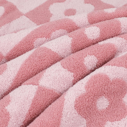2-Pieces Luxury Bath Towels Checkered Floral, Pink Towels for Women Girls