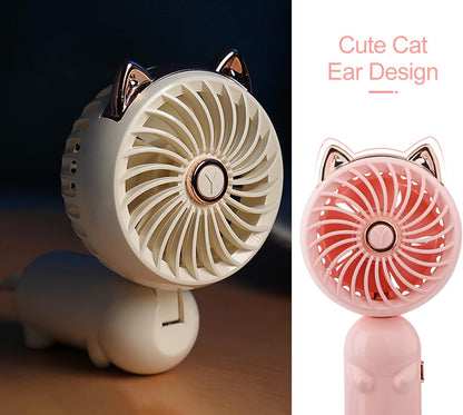 Handheld Lanyard Fan Portable, Mini Hand Held Fan with USB Rechargeable Battery, 3 Speed Strong Personal Table Fan, 8-12 Hours Small Makeup Fan for Girls Women Travel Beach (Pink)