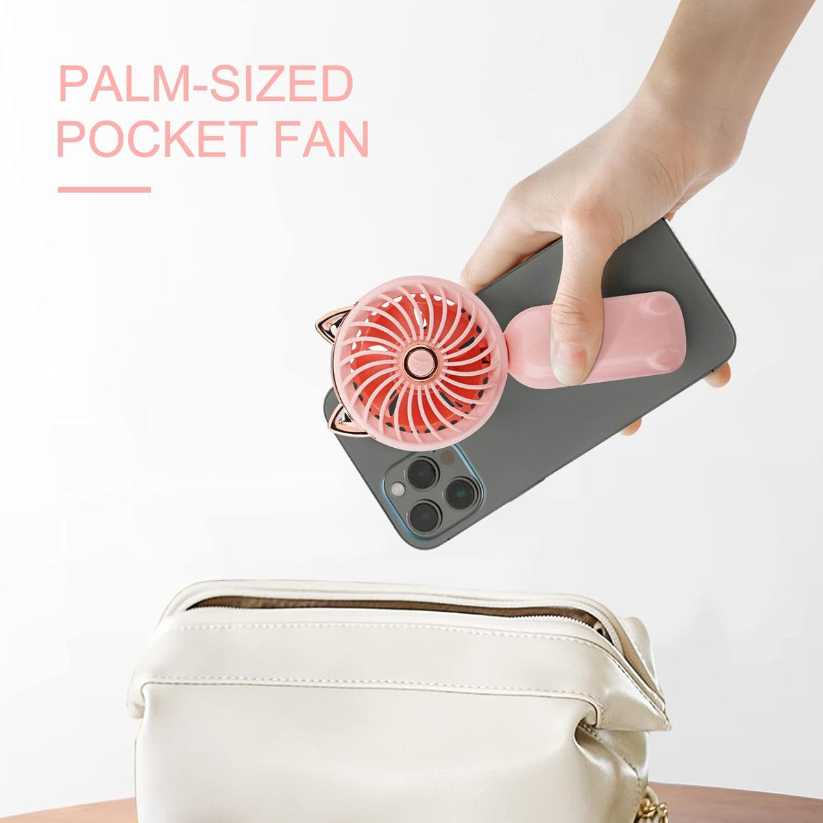 Handheld Lanyard Fan Portable, Mini Hand Held Fan with USB Rechargeable Battery, 3 Speed Strong Personal Table Fan, 8-12 Hours Small Makeup Fan for Girls Women Travel Beach (Pink)