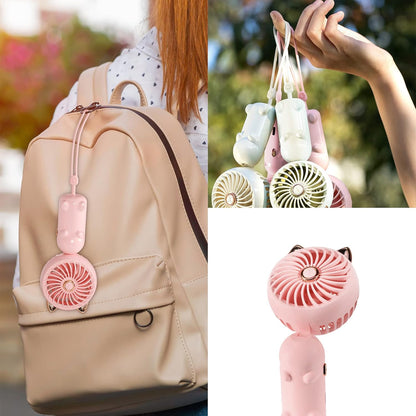 Handheld Lanyard Fan Portable, Mini Hand Held Fan with USB Rechargeable Battery, 3 Speed Strong Personal Table Fan, 8-12 Hours Small Makeup Fan for Girls Women Travel Beach (Pink)