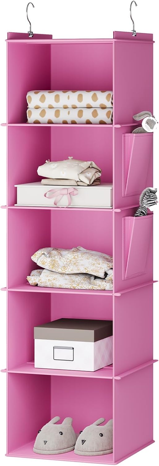 Hanging Closet Organizer and Storage, 5-Shelf, Light Pink