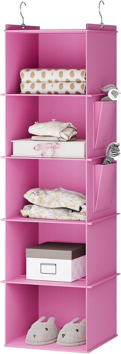 Hanging Closet Organizer and Storage, 5-Shelf, Light Pink