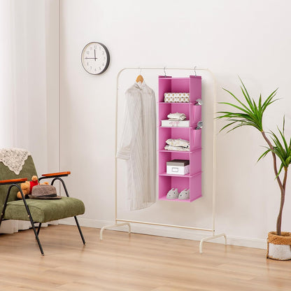 Hanging Closet Organizer and Storage, 5-Shelf, Light Pink