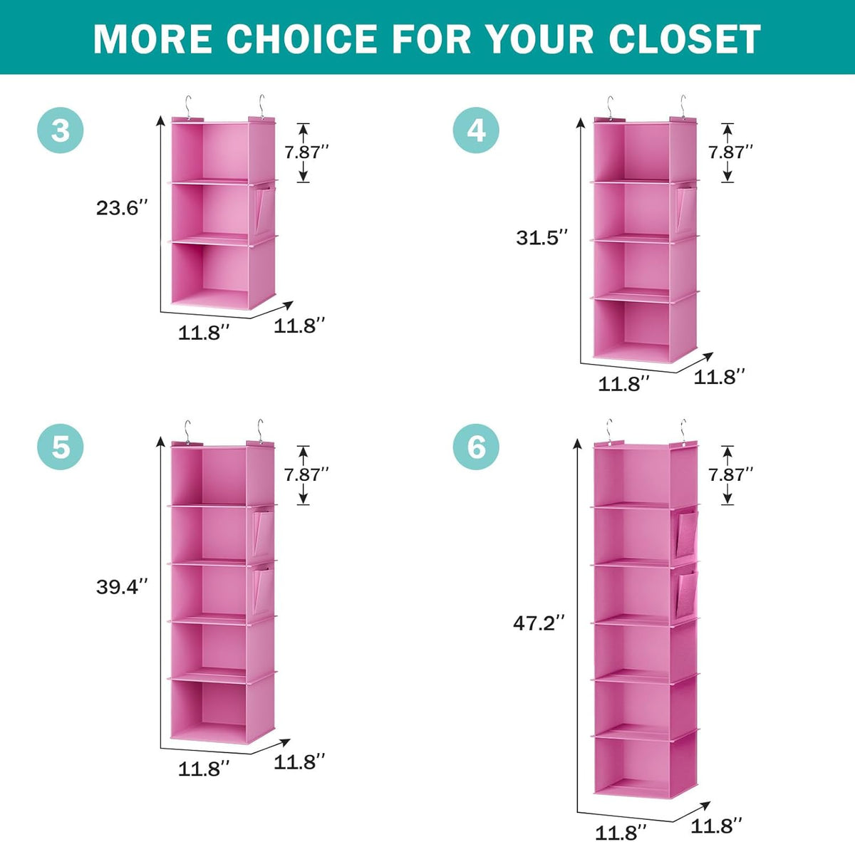 Hanging Closet Organizer and Storage, 5-Shelf, Light Pink