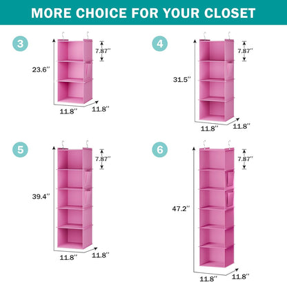Hanging Closet Organizer and Storage, 5-Shelf, Light Pink
