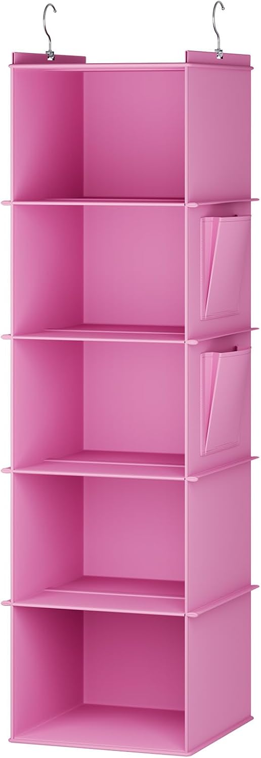 Hanging Closet Organizer and Storage, 5-Shelf, Light Pink