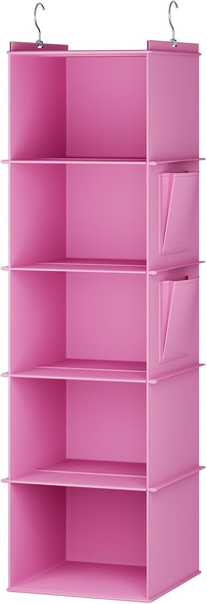 Hanging Closet Organizer and Storage, 5-Shelf, Light Pink