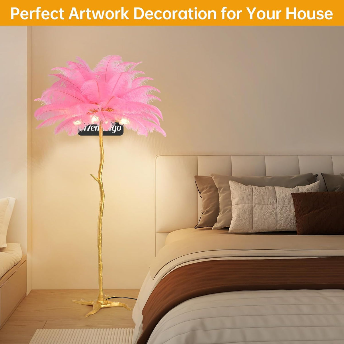 Large Feather Floor Lamp for Living Room, Long & Large Fluffy Ostrich Feathers Lamp, 3 Color Temperatures Modern Funky Tall Standing Lamp for Bedroom Inclued Bright E12 LED Bulbs (Pink)